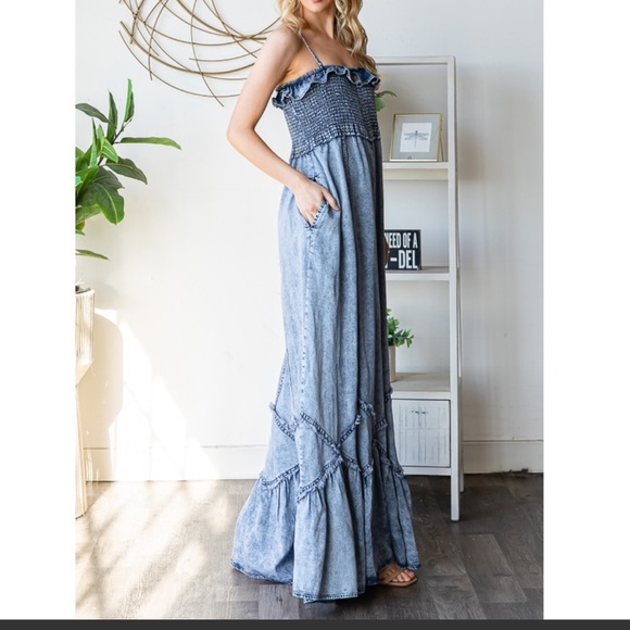 Denim Wide Leg Jumpsuit - Picture 4 of 5